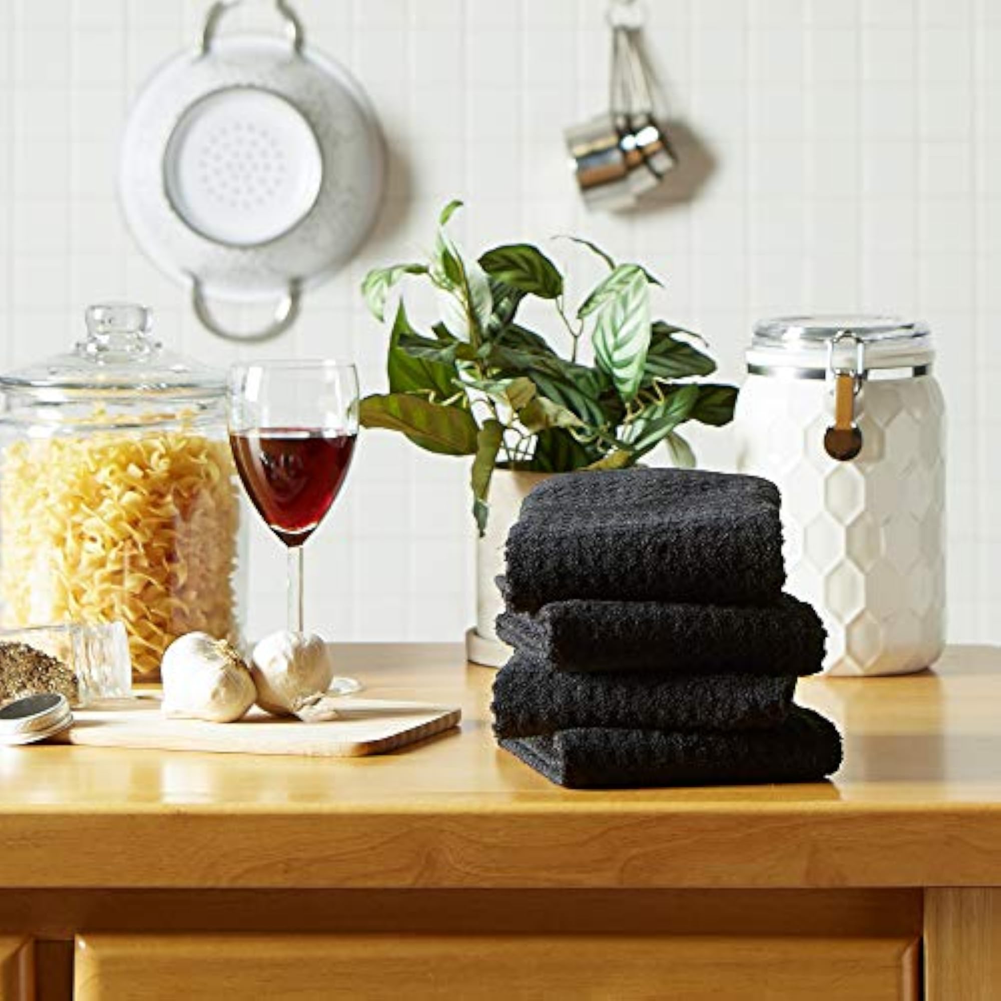 Waffle Terry Towel Black Set of 4